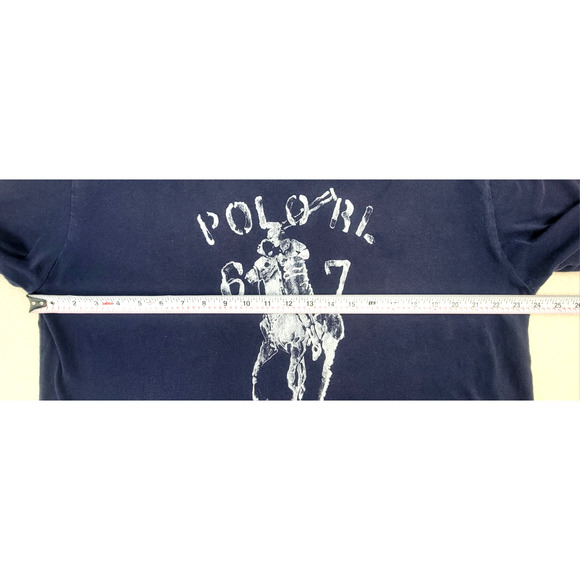 Vintage Polo Ralph Lauren 67 #3 Distressed Graphic T-Shirt Navy Blue Size L Y2K - Picture 7 of 8